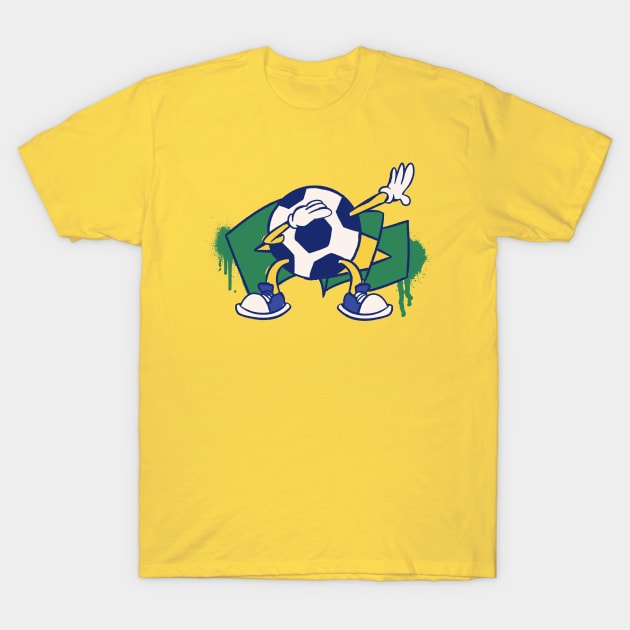 Dabbing Soccer Ball Cartoon Brazil Brasil Flag Football T-Shirt by Now Boarding
